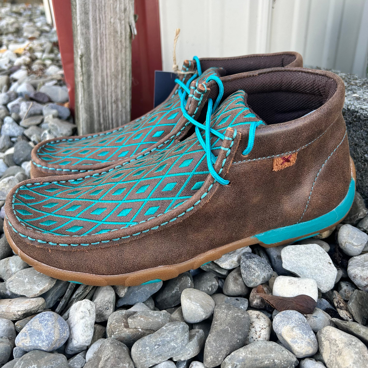 Twisted X Women's Brown and Turquoise Diamond Embroidered Chukka