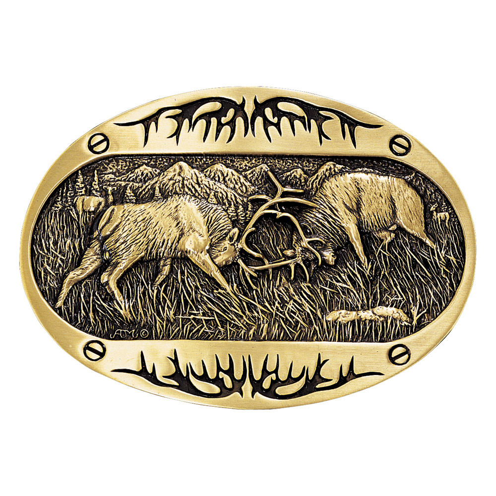 Montana Silversmiths Fighting Elk Brass Heritage Attitude Belt
