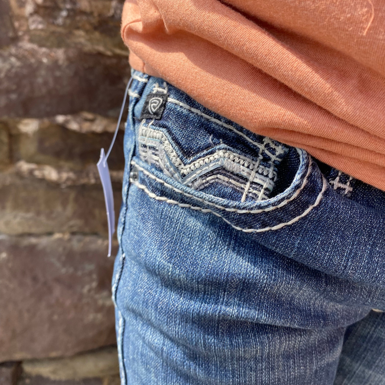 Rock & Roll Boy's Slim Fit Leather Embroidered Revolver Straight