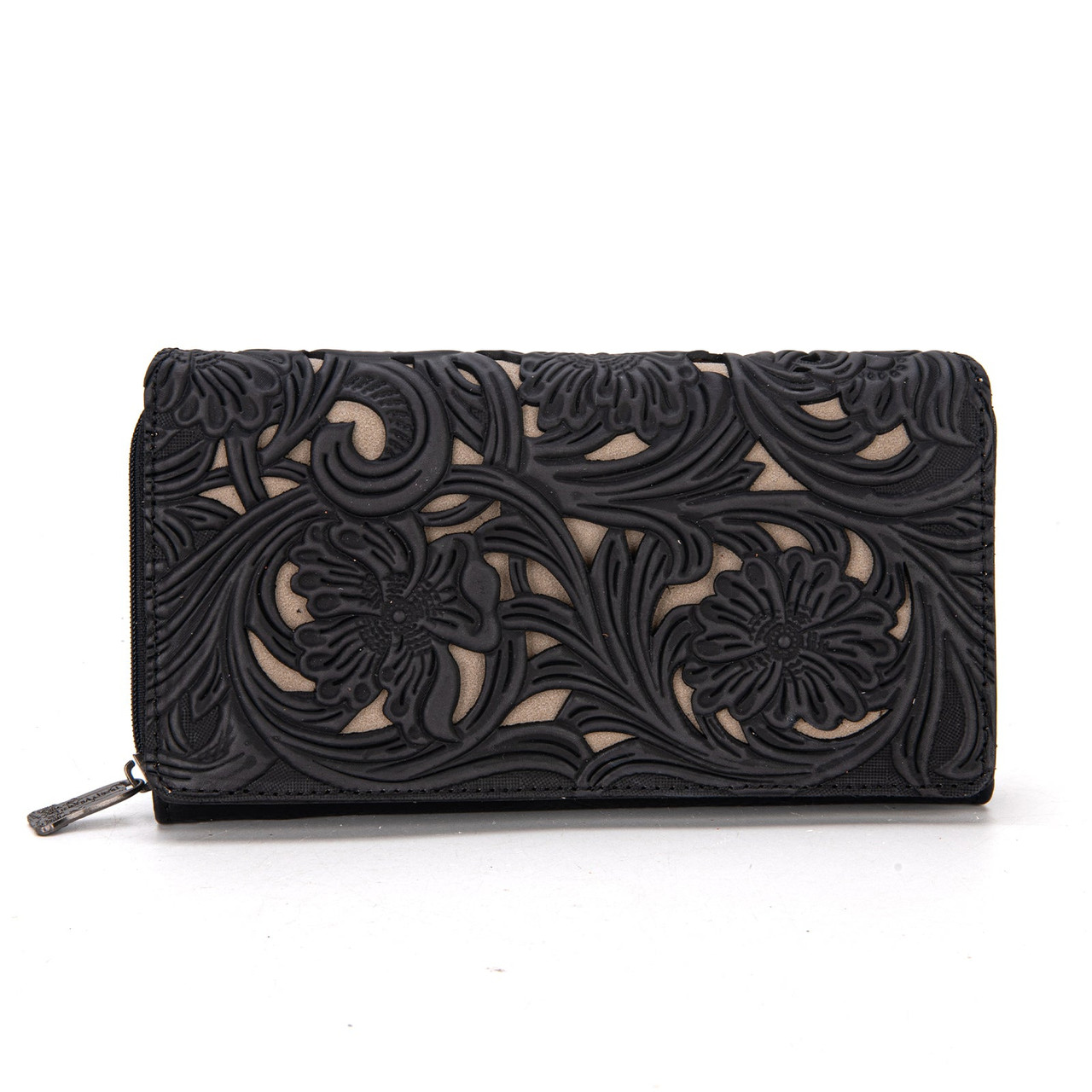 Trinity Ranch Black Floral Tooled Wallet TR188-W010BK - Stockyard