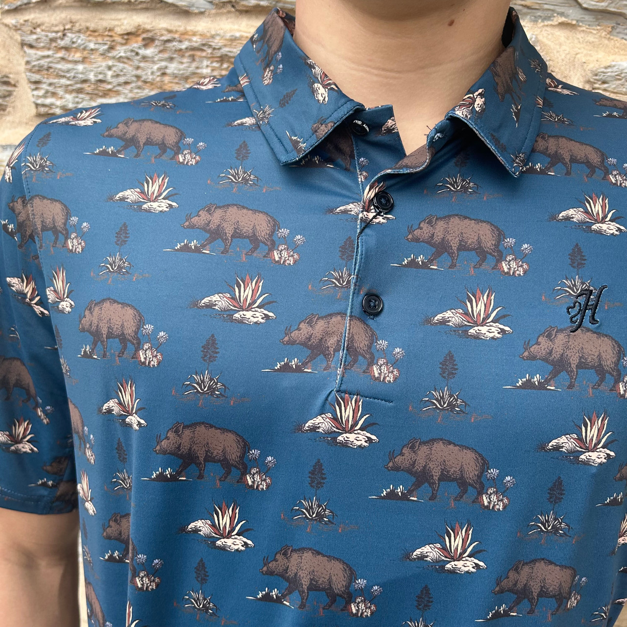 Hooey Men's Blue Wild Hog Polo Shirt - Stockyard Style