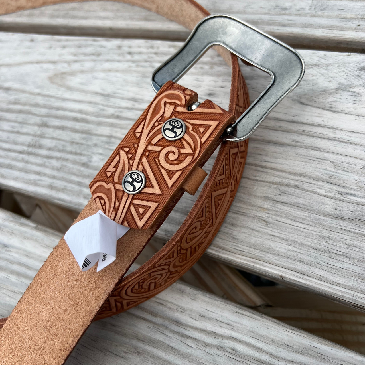 Hooey Classic Natural Leather Belt With Tribal Filigree Embossed
