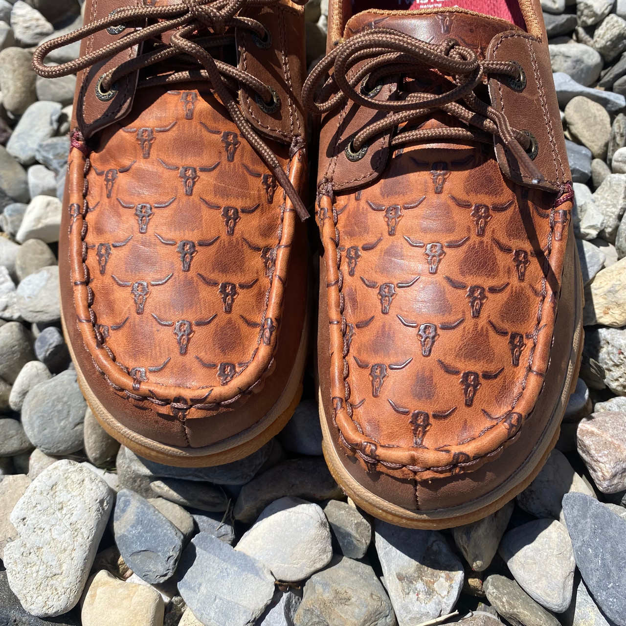 Twisted X Women's Cow Skull Leather Boat Shoe Driving Moc WXC0016