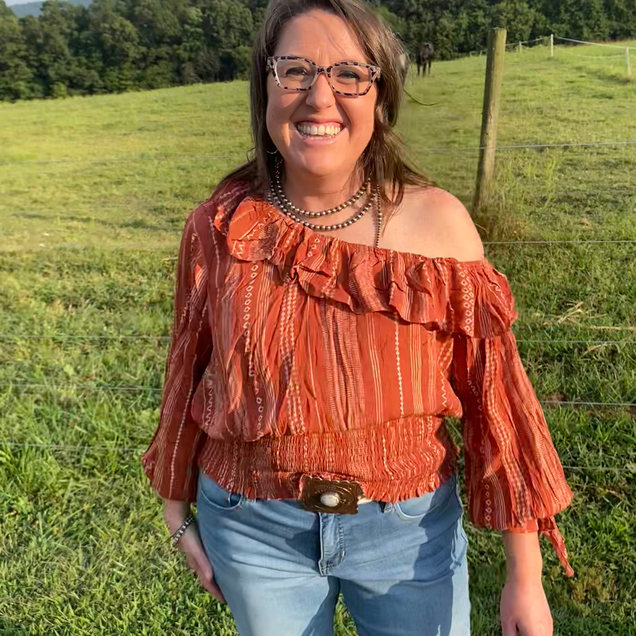 Size 2XL Savanna Jane Women's Plus Size Rust One Shoulder Blouse