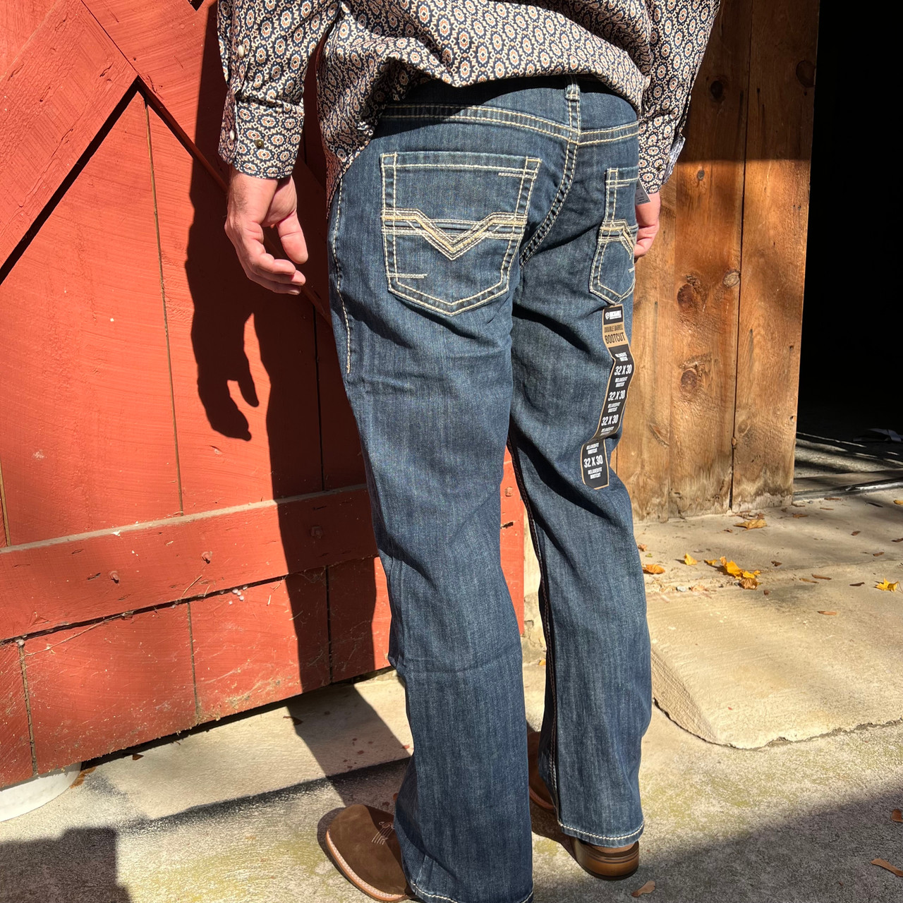Rock & Roll Men's Relaxed Fit Classic Pleather V Bootcut Jeans