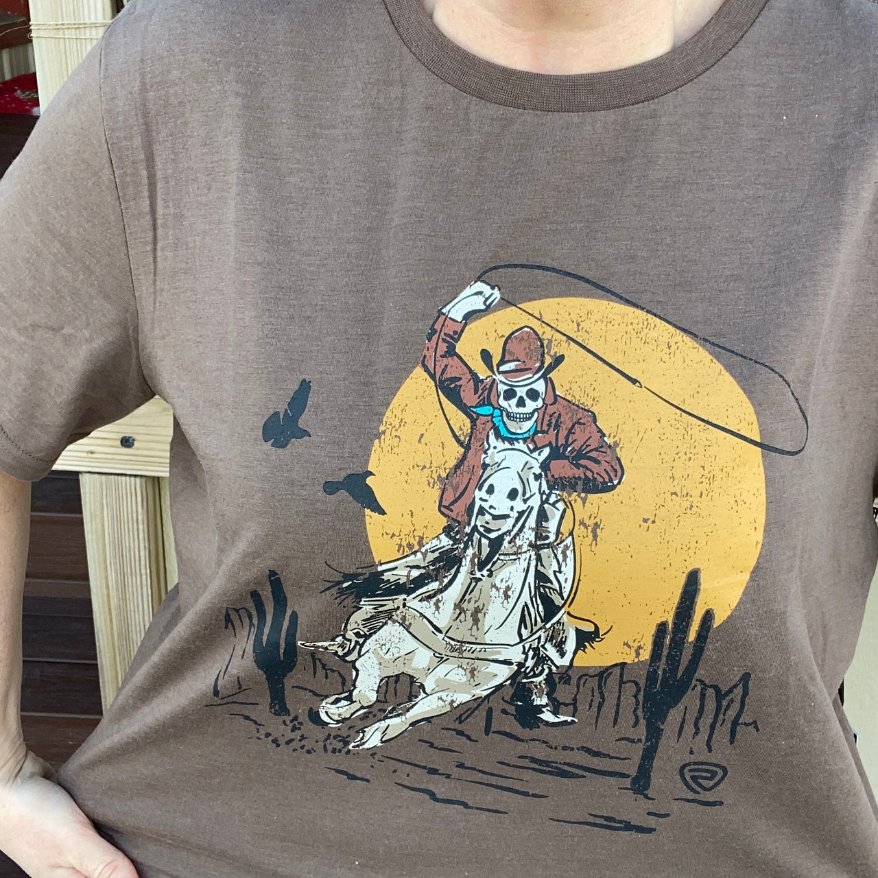 タレントカード Rest&Recreation RR horse graphic tee Rock & Roll Adult Skeleton Rider Graphic Tee in Taupe - Stockyard