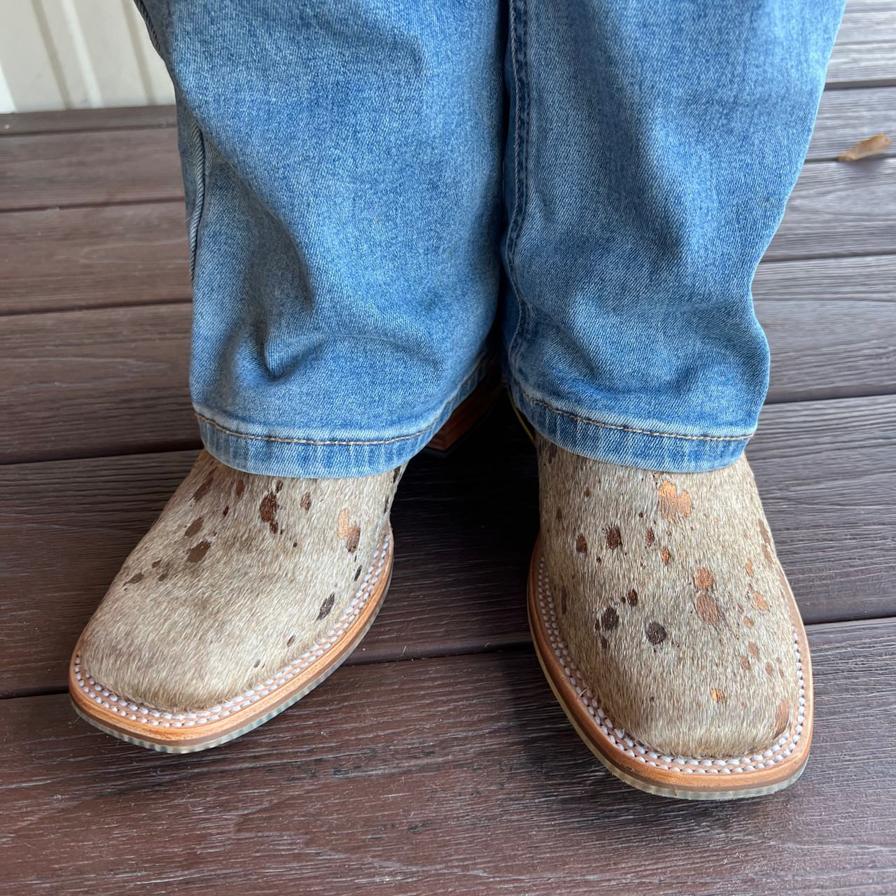 Tin Haul Women's Golden Charolais Cowhide Boots - Stockyard Style