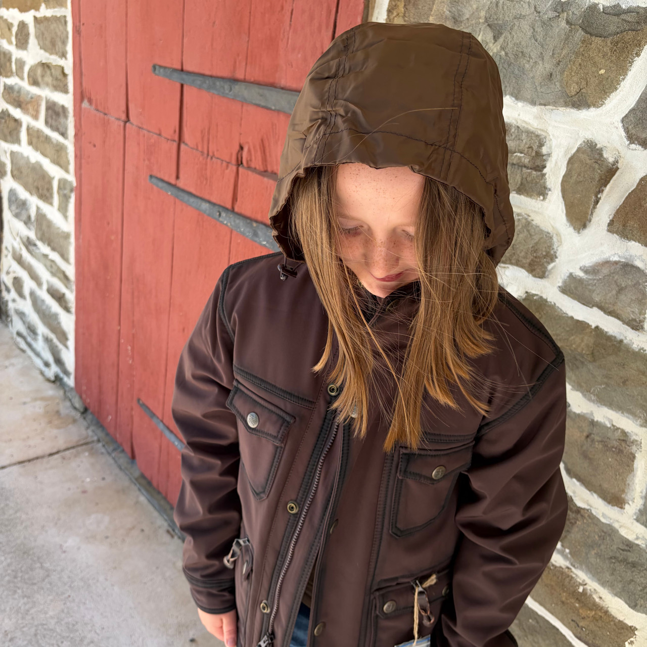 【tar. 様】Belvest シルクチョークストライプシングル3Bジャケット STS Ranch Youth Brown Brazos Jacket With Hidden Hood - Stockyard Style