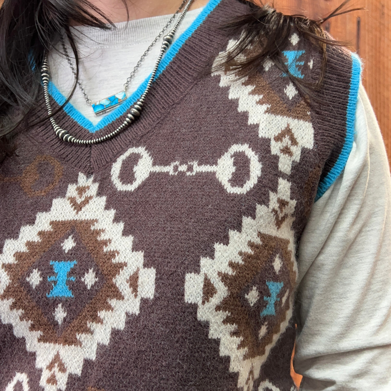 L&B Horse Bit Aztec Knit Vest - Stockyard Style