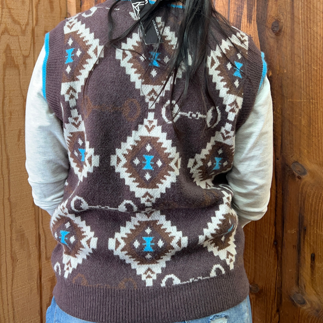 L&B Horse Bit Aztec Knit Vest - Stockyard Style