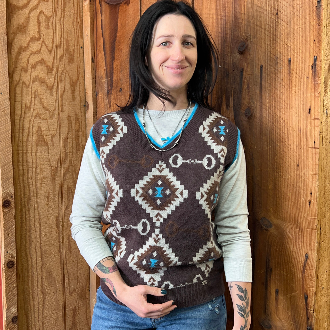 トップス glass beads handknit vest L&B Horse Bit Aztec Knit Vest - Stockyard Style