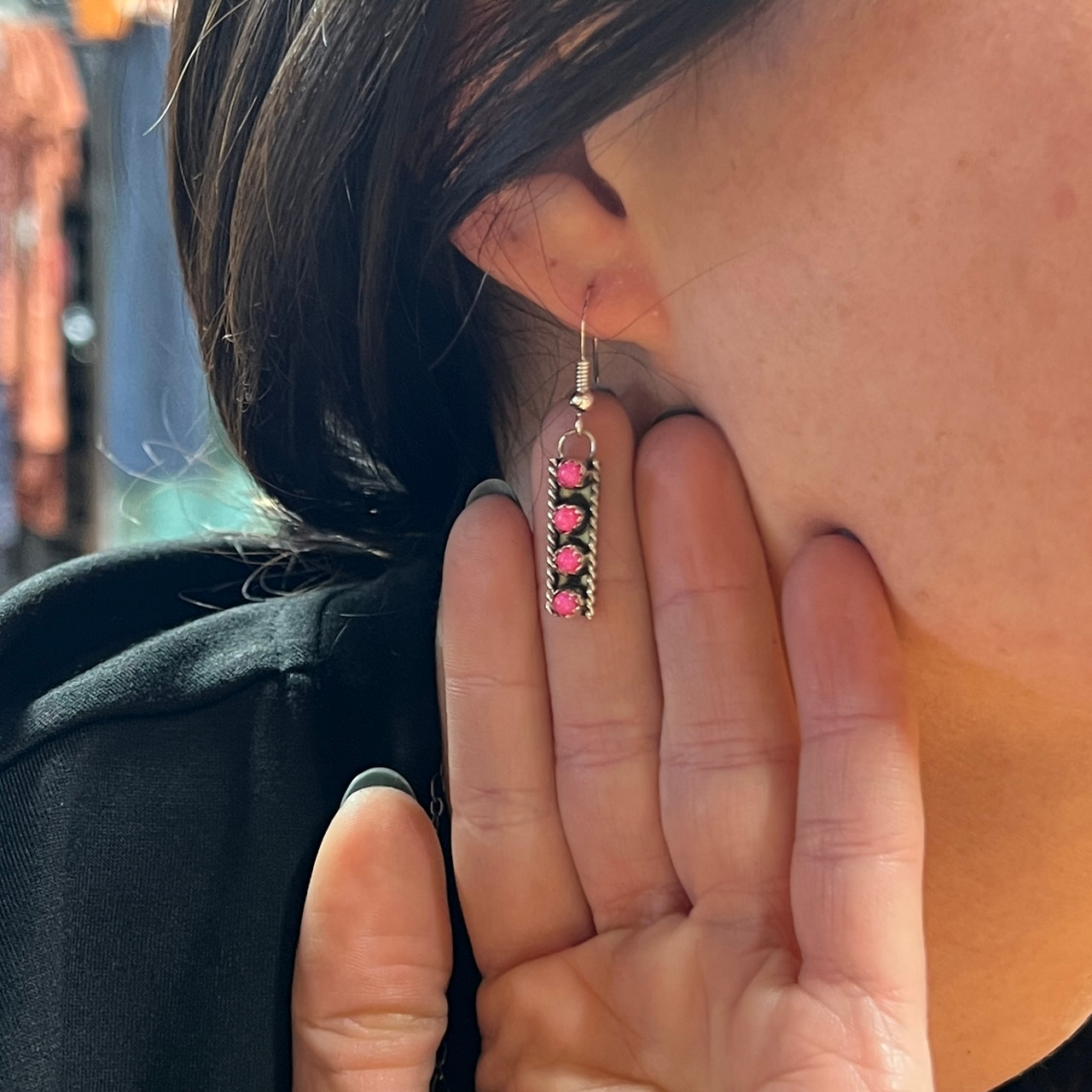 Navajo Handmade Pink Opal 4-Stone Dangle Earrings - Stockyard Style