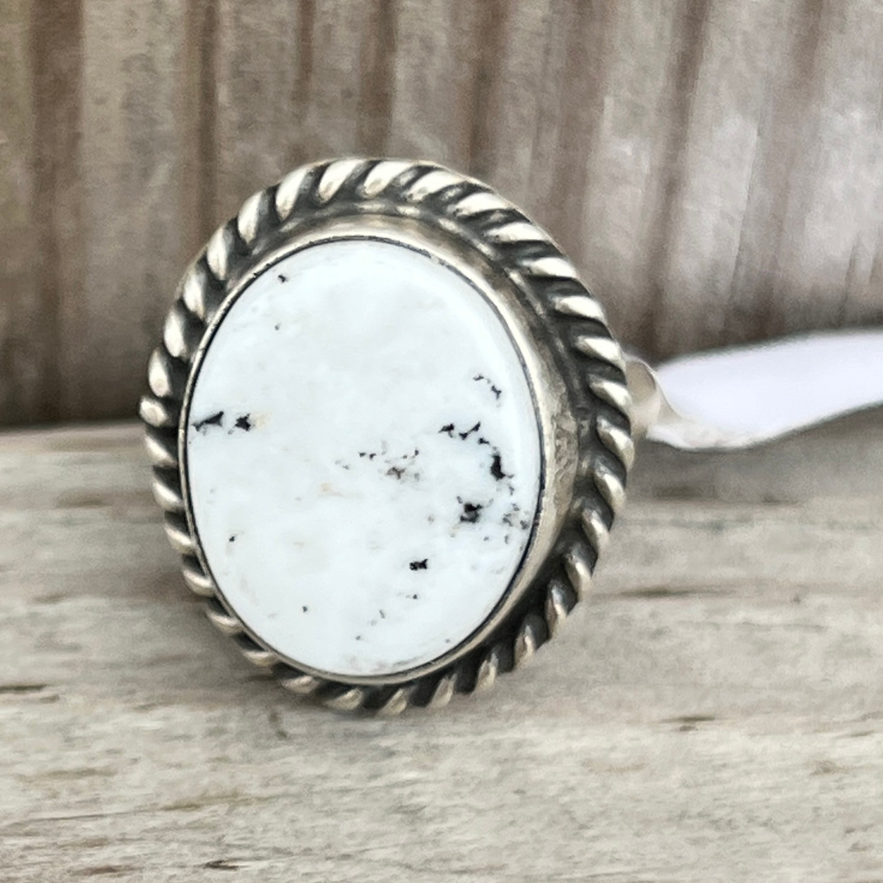 Navajo Handmade White Buffalo Adjustable Ring - Stockyard Style