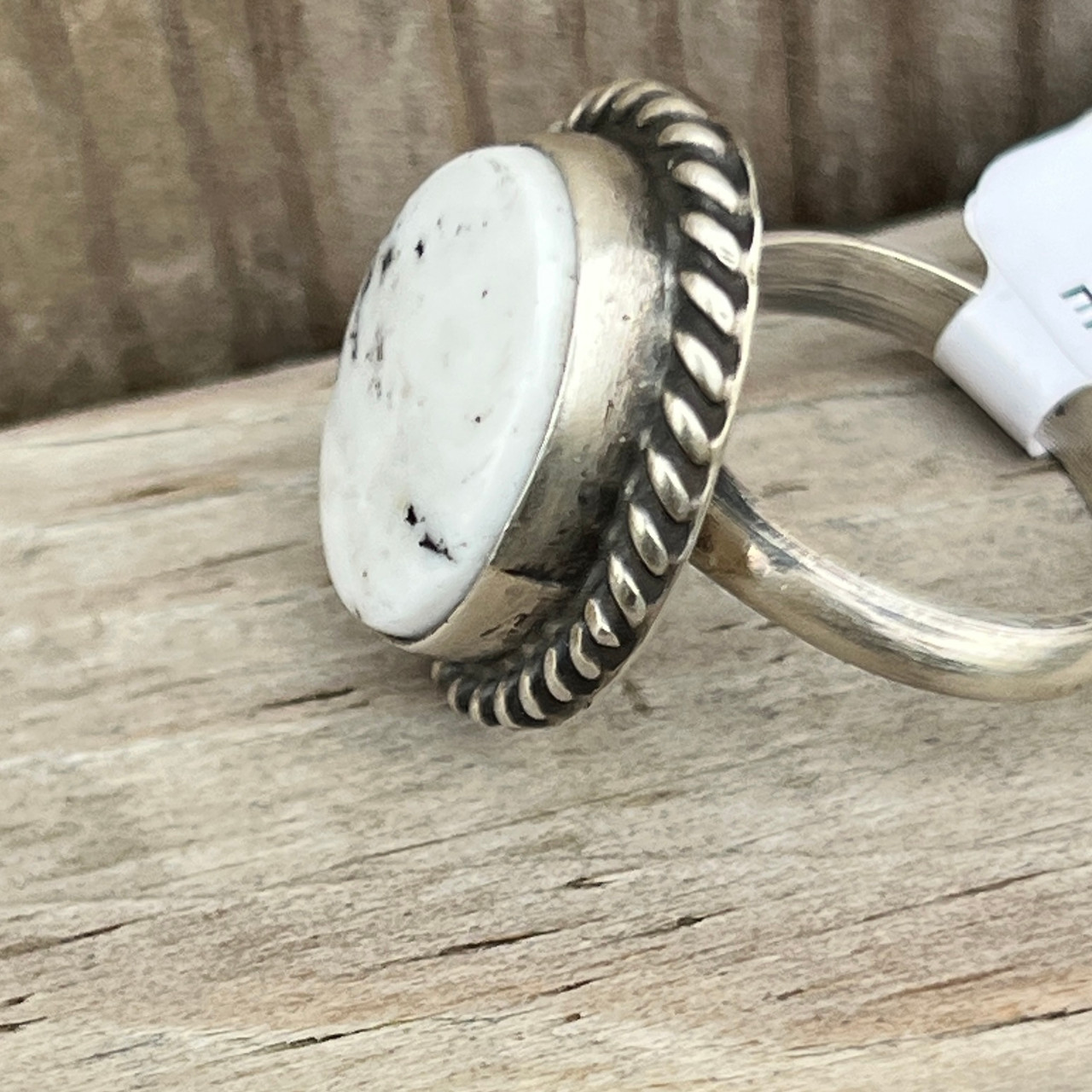 Navajo Handmade White Buffalo Adjustable Ring - Stockyard Style