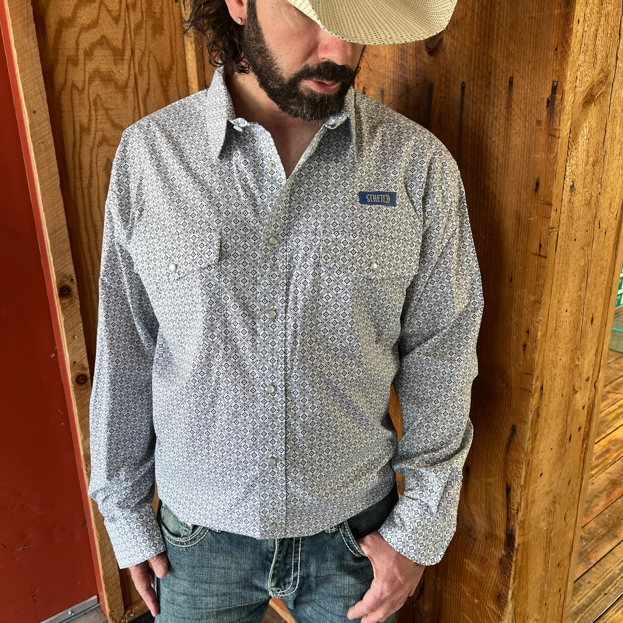 Panhandle Men's White Squared Long Sleeve Snap Shirt - Stockyard Style