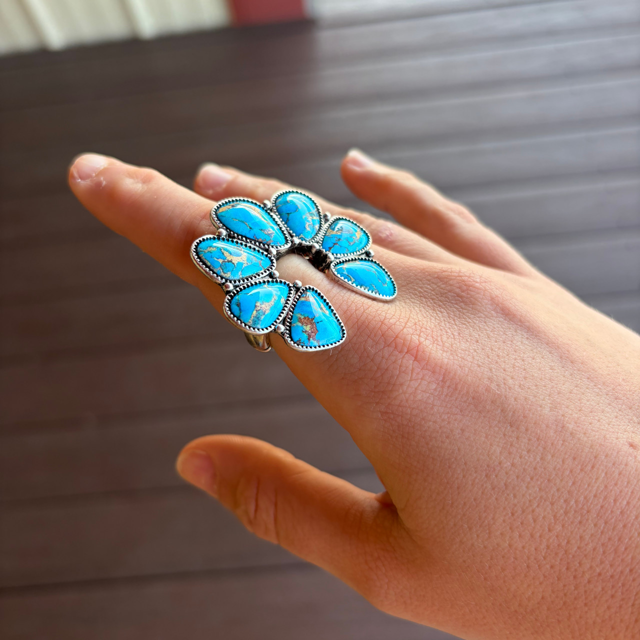 Turquoise Squash Blossom Stretch Ring - Stockyard Style