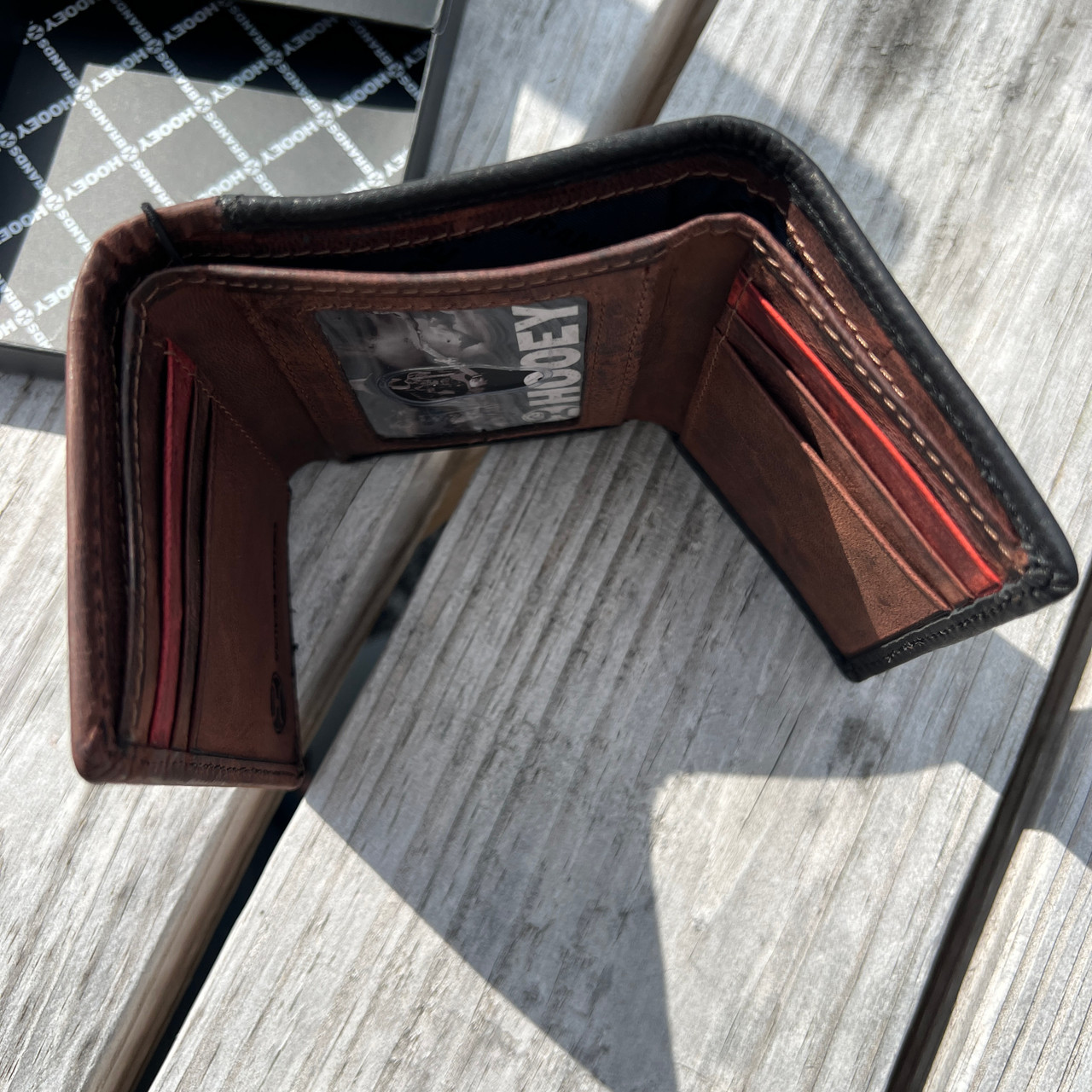 Hooey Leather Aztec Tri-Fold Wallet Red/Ivory/Black Inlay