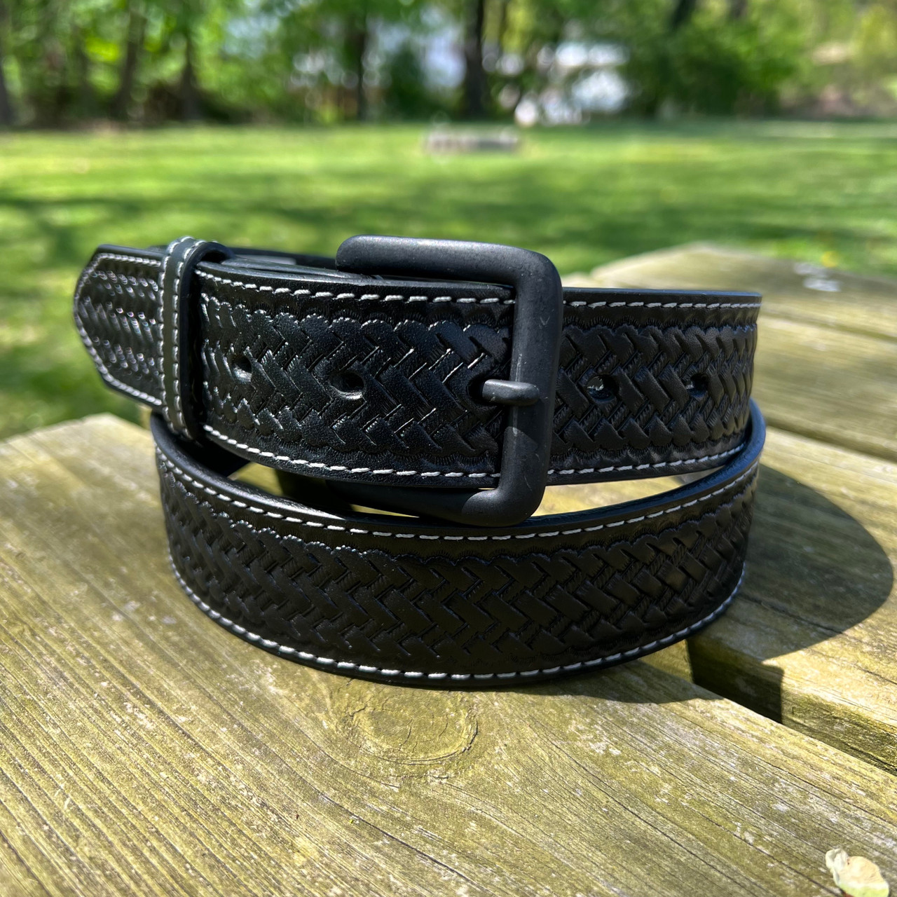 Basket Weave Belt in Black by Heritage Leathers 2421-BL