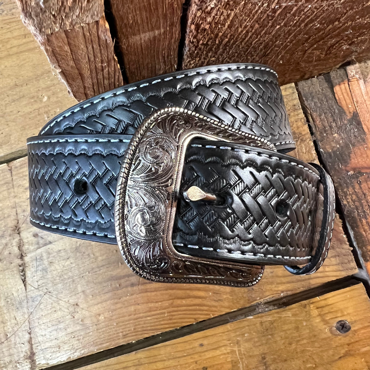 Basket Weave Belt in Black by Heritage Leathers 2421-BL