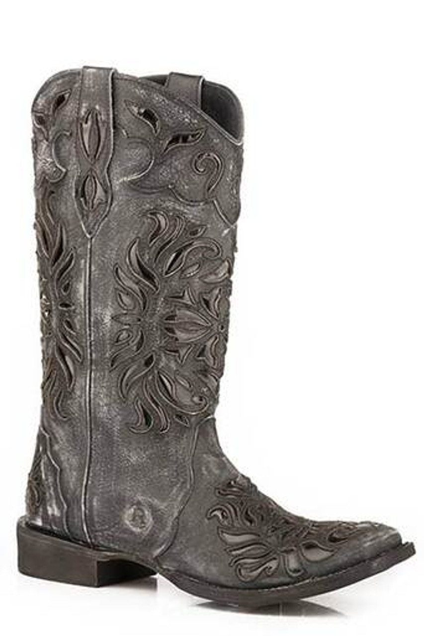 Roper Women's Belle II Black Sanded Leather With Metallic Underlay