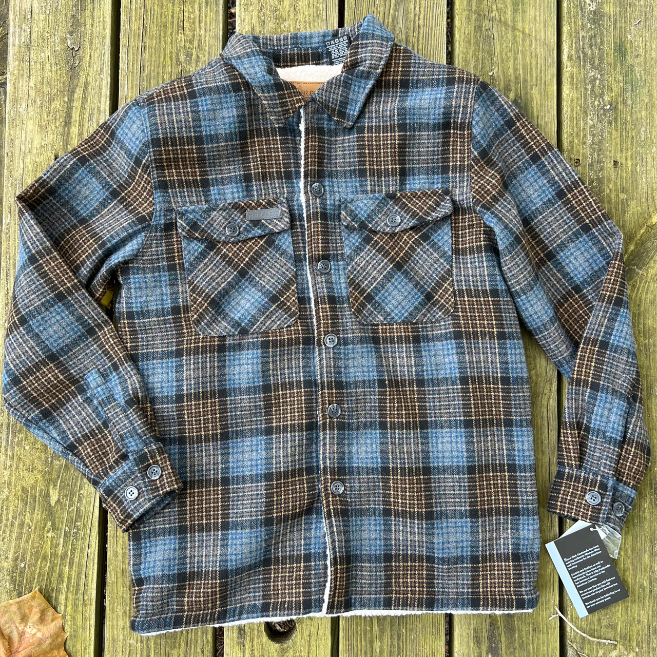 Powder River Blue Plaid Men's Shearling Lined Cotton Shirt Jacket