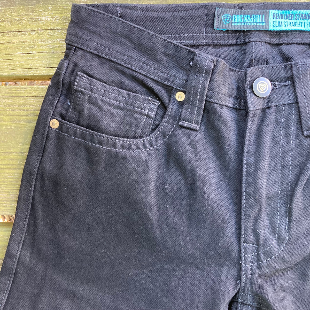 デニム・ジーパン RONRON SIDE LINE STRAIGHT DENIM 5BJH401 Rock & Roll Men's Black Revolver Slim Straight Leg Jeans