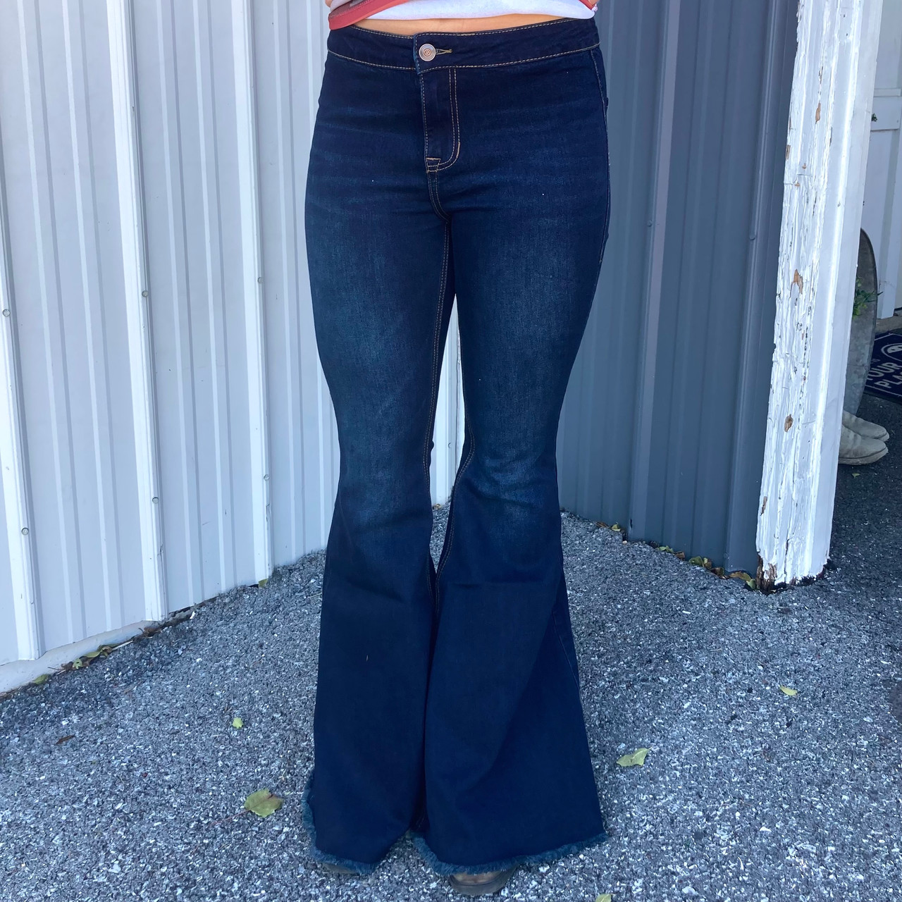 Women's Chic Floral Embroidered High-Rise Bell Bottom Flare Jeans Blue  XS~3XL | eBay