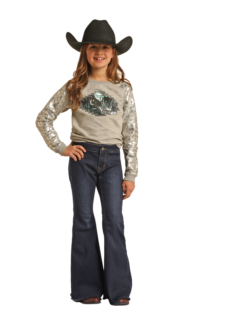 Rock & Roll Girl's Dark Wash Bell Bottom Jeans RRGD7PR0FZ - Stockyard Style