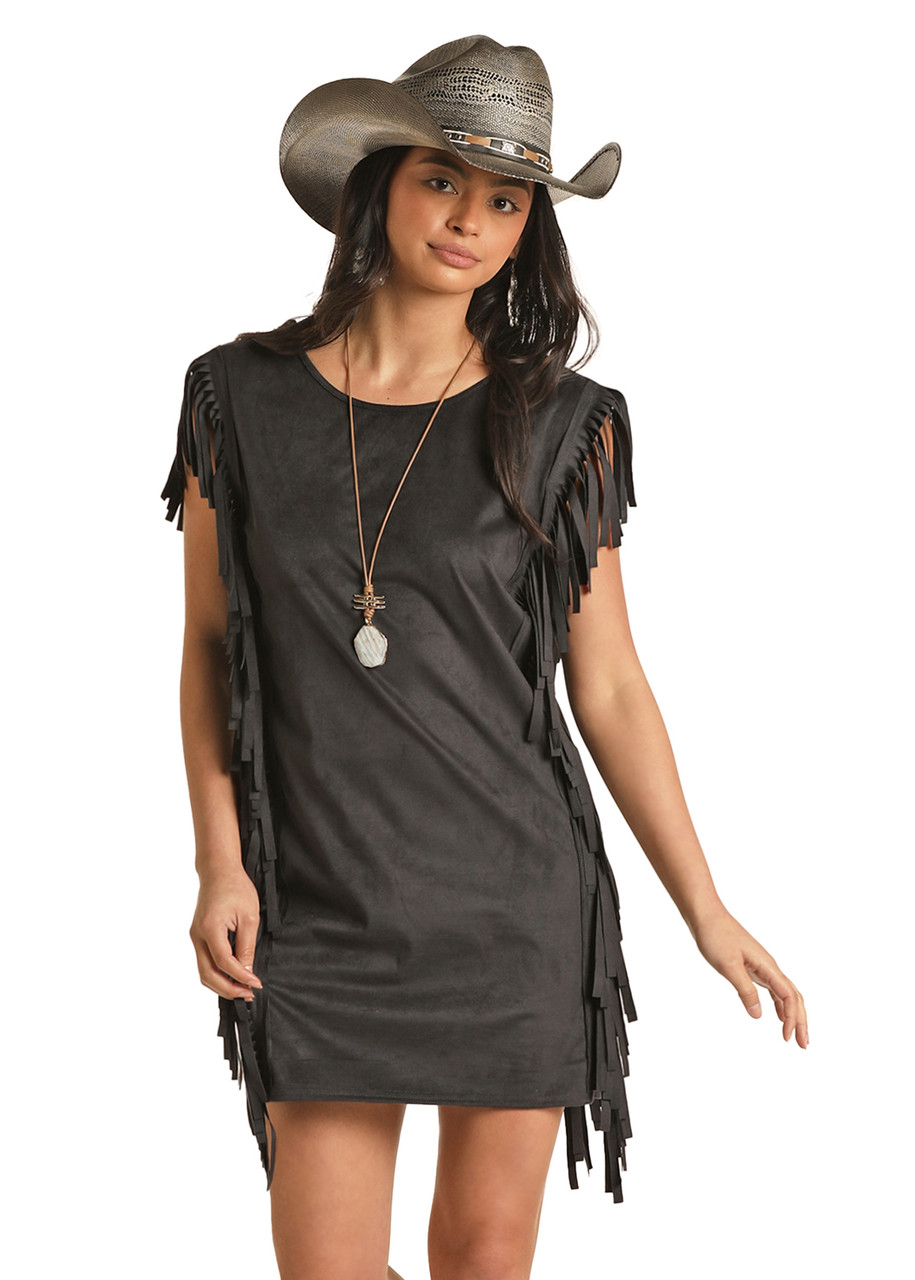 Rock & Roll Ladies Fringe Microsuede Dress in Black RRWRD0R0Y5 - Stockyard  Style