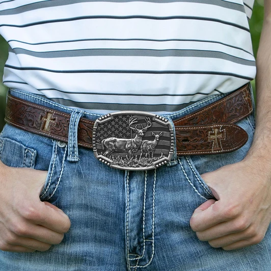 Montana Silversmiths Matched Pair Deer Belt Buckle A785S