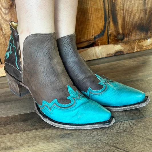 Roper Women's "Roper Allure" Brown Leather and Teal Ankle Boot 09-021-7615-8587 BR