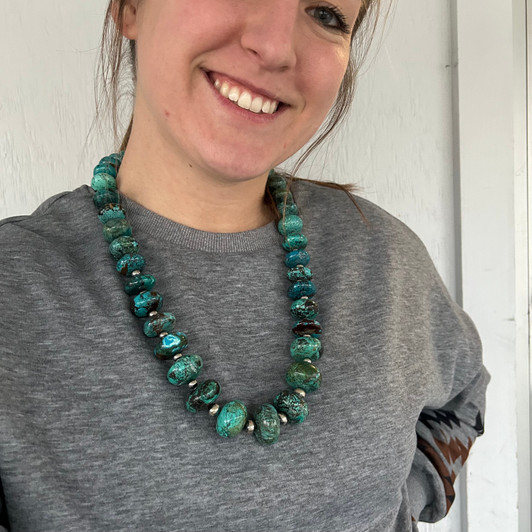Genuine Rondelle Turquoise and Sterling Silver Pearl Necklace-3