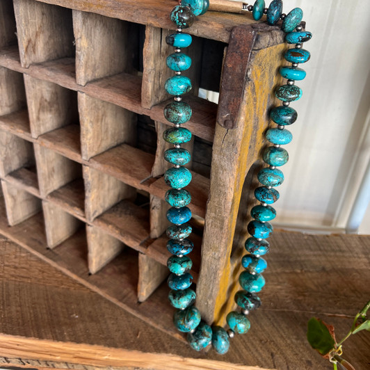 Genuine Rondelle Turquoise and Sterling Silver Pearl Necklace-3