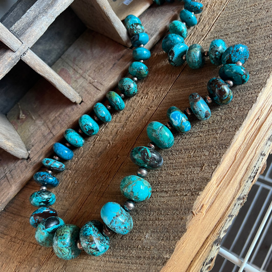 Genuine Rondelle Turquoise and Sterling Silver Pearl Necklace-3