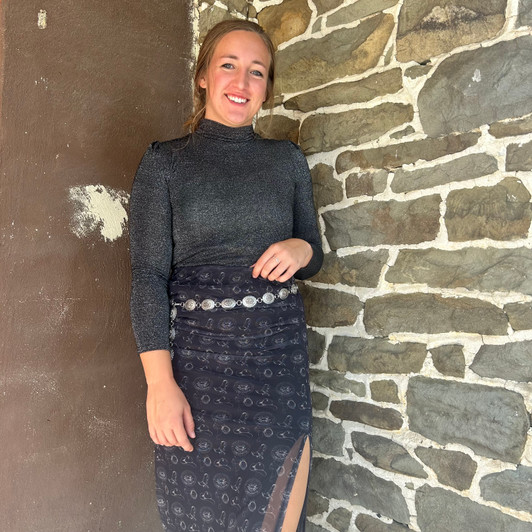 Rock & Roll Ladies Black Lurex Mock Neck Long Sleeve Top BW22T04478-B