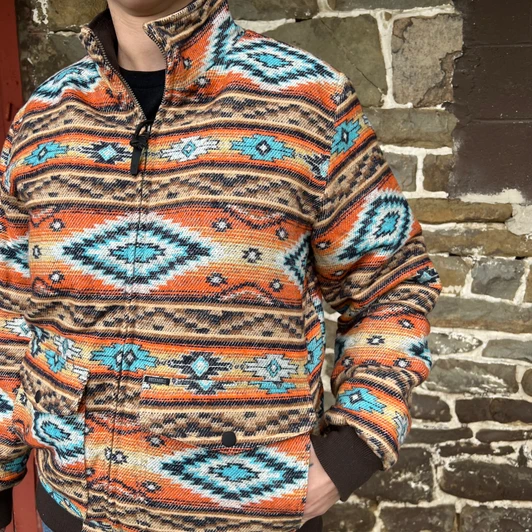Rock & Roll Men's Orange Aztec Jacquard Zip Up Jacket BM92C04330