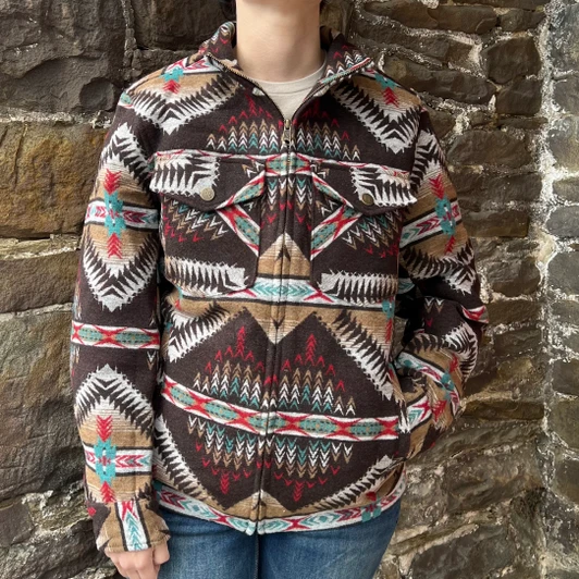 Powder River Men's Dark Brown Aztec Jacquard Zip Up Jacket DM92C04061
