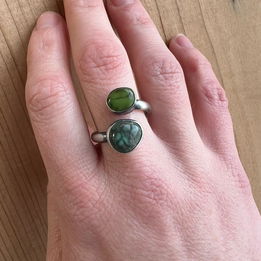 Sterling Silver Mixed Green and Blue Turquoise Wrap Ring IN-104