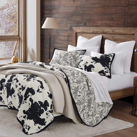 Paseo Road Clara Cowhide Reversible Quilt Set, King, Black & White
