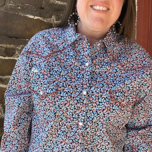 Panhandle Ladies Navy Hypergraphy Long Sleeve Snap Shirt RWN2S05677