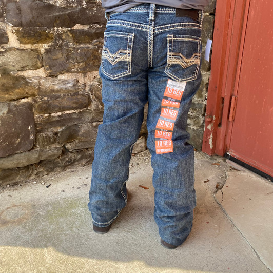 Rock & Roll Boy's Dark Vintage Embroidered V Bootcut Jeans BB0BD06132
