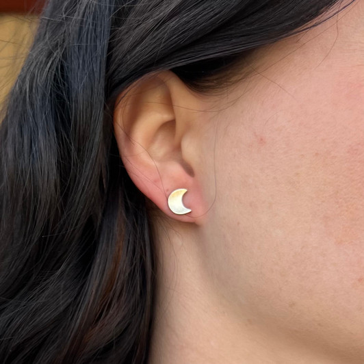 Sterling Silver Crescent Moon Stud Earrings PBD-Moon