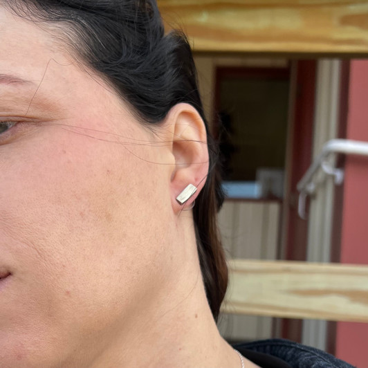 Sterling Silver Dished Bar Stud Earrings PBD-Bar