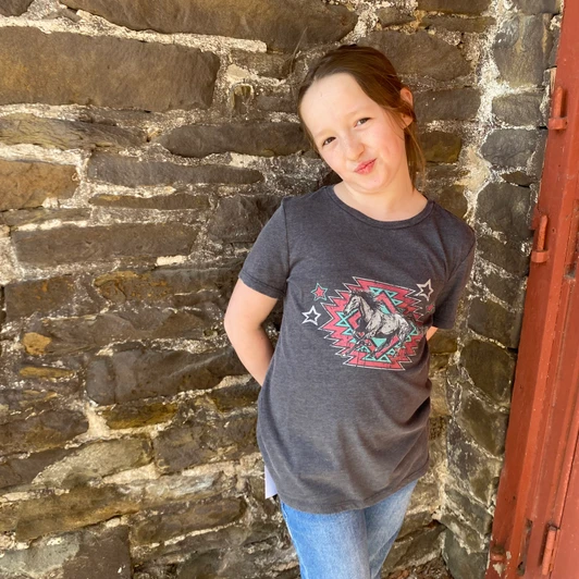 Rock & Roll Girl's Black Horse Graphic Tee BG21T06106