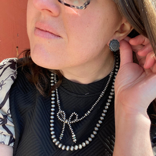 Pewter Dahlia Concho Post Earrings