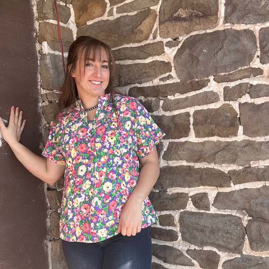 Women's Emily Wonder Mint Floral Silky Button Up Short Sleeve