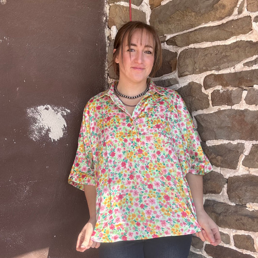 Ladies Emily Wonder Mint Floral Silky Collared Blouse