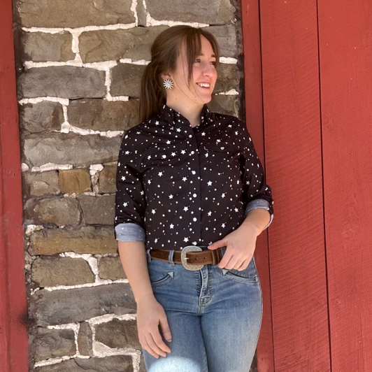 Hooey Ladies Sol Black Star Pattern Snap Shirt HT1867BKWH