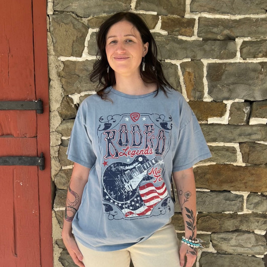 Rock & Roll Ladies Cerulean Oversized Guitar Rodeo Graphic Tee BW21T06445