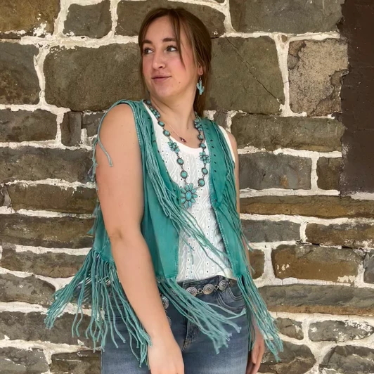 Panhandle Ladies Turquoise Fringe Studded Vest LW98T06367/LP98T06367